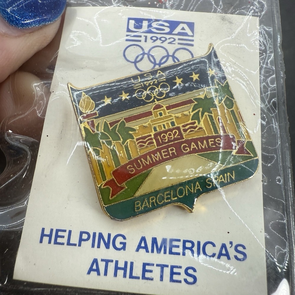 1992 USA Summer Olympic Games Barcelona Spain Trading Lapel Hat Tie Pin Enamel - Picture 3 of 6